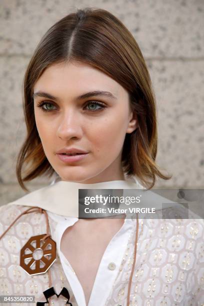 Model backstage during the Tory Burch Ready to Wear Spring/Summer 2018 fashion show at Pier 59 on September 8, 2017 in New York City.