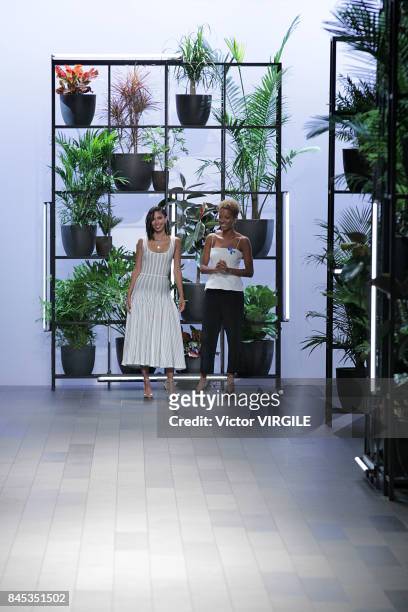 Designers Carly Cushnie and Michelle Ochs walk the runway during the Cushnie et Ochs Ready ro Wear Spring/Summer 2018 fashion show during New York...