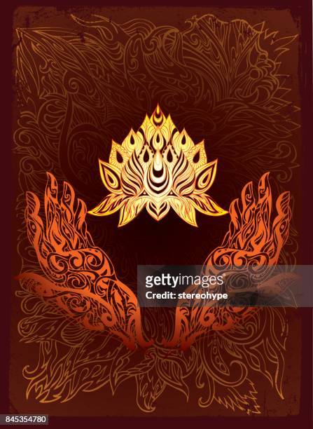 spiritual creation - henna hands stock illustrations