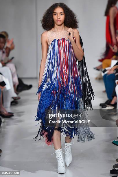 Model walks the runway for Calvin Klein Collection Spring/Summer 2018 fashion show during New York Fashion Week on September 7, 2017 in New York City.