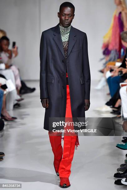 Model walks the runway for Calvin Klein Collection Spring/Summer 2018 fashion show during New York Fashion Week on September 7, 2017 in New York City.