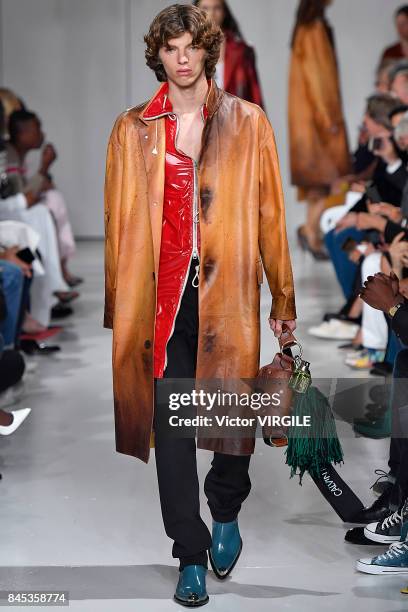 Model walks the runway for Calvin Klein Collection Spring/Summer 2018 fashion show during New York Fashion Week on September 7, 2017 in New York City.