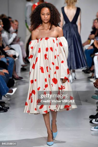 Model walks the runway for Calvin Klein Collection Spring/Summer 2018 fashion show during New York Fashion Week on September 7, 2017 in New York City.