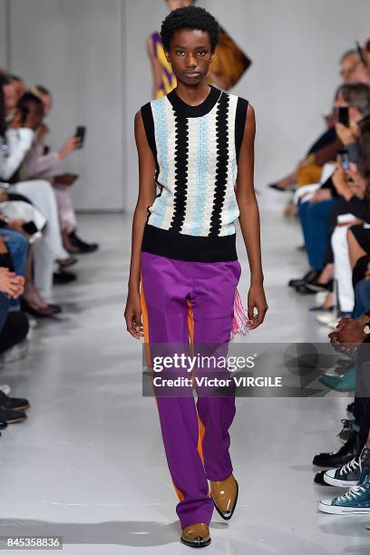 Model walks the runway for Calvin Klein Collection Spring/Summer 2018 fashion show during New York Fashion Week on September 7, 2017 in New York City.