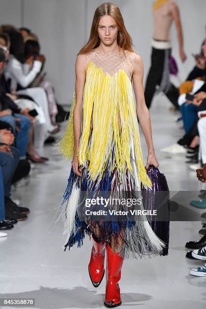 Model walks the runway for Calvin Klein Collection Spring/Summer 2018 fashion show during New York Fashion Week on September 7, 2017 in New York City.