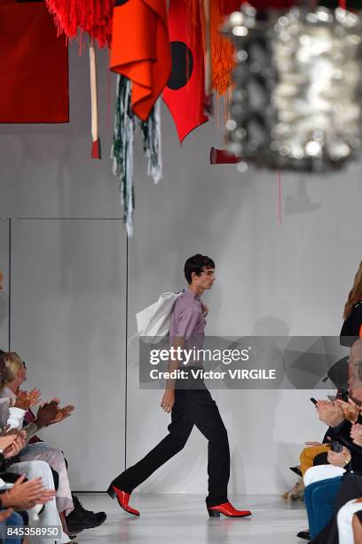 Model walks the runway for Calvin Klein Collection Spring/Summer 2018 fashion show during New York Fashion Week on September 7, 2017 in New York City.