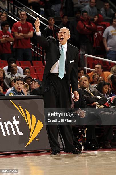 Head coach Dave Leitao of the Virginia Cavaliers watches the game against the Maryland Terrapins at the Comcast Center on January 20, 2009 in College...