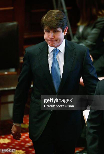 Illinois Governor Rod Blagojevich arrives to address the Illinois Senate during his impeachment trial January 29, 2009 in Springfield, Illinois....