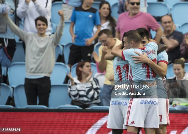 Maximiliano Gomez Gonzalez of Celta de Vigo celebrates after scoring a goal during the La Liga match between RC Celta de Vigo and Deportivo Alaves at...