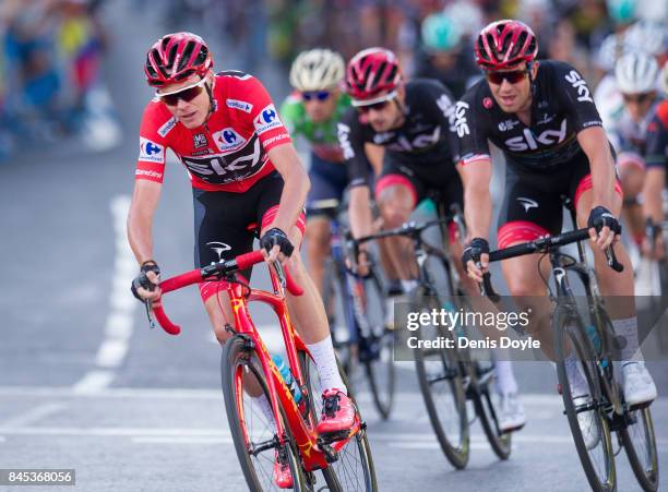 Britain's Chris Froome of Team Sky in the Vuelta a Espana cycling race after Stage 21 on September 10, 2017 in Madrid, Spain.