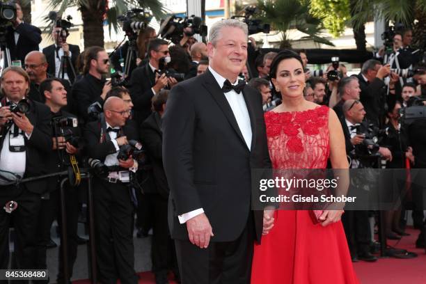 Al Gore and Elizabeth Keadle attend the "An Inconvenient Truth" premiere during the 70th annual Cannes Film Festival at Palais des Festivals on May...