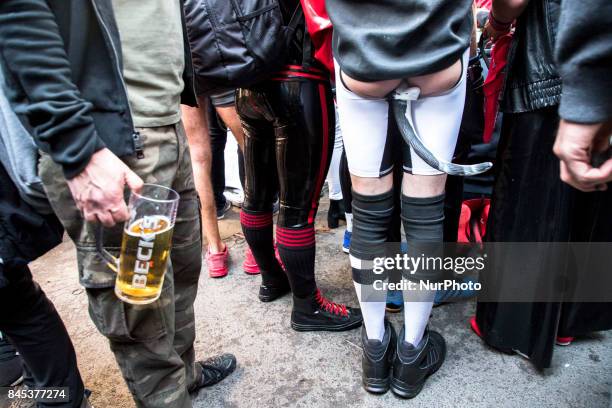 People attend the 'Folsom Europe' 2017 fetish street festival in Berlin, Germany on September 9, 2017. The annual festival was first held 2004 in...