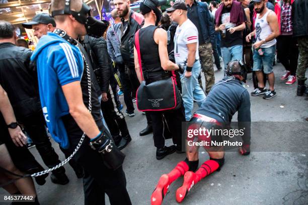 People attend the 'Folsom Europe' 2017 fetish street festival in Berlin, Germany on September 9, 2017. The annual festival was first held 2004 in...