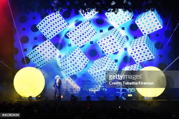 Chris Lowe and Neil Tennant of The Pet Shop Boys headline The Castle stage on Day 4 of Bestival at Lulworth Castle on September 10, 2017 in Wareham,...