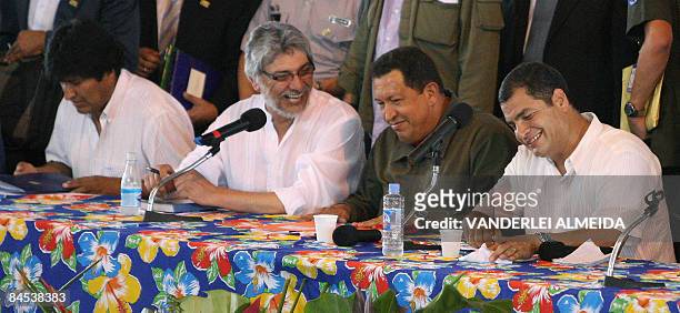 Presidents Evo Morales of Bolivia, Fernando Lugo of Paraguay, Hugo Chavez of Venezuela and Rafael Correa of Ecuador, hold a meeting with peasants...