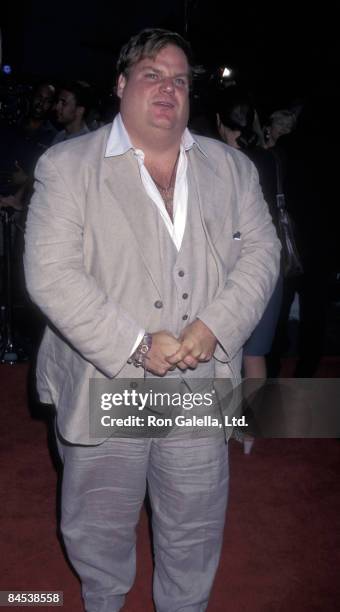 Actor Chris Farley attends the premiere of "Spawn" on July 28, 1997 at Mann Chinese Theater in Hollywood, California.