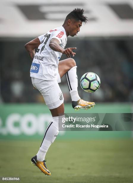 Bruno Henrique of Santos in action during the match between Santos and Corinthians as a part of Campeonato Brasileiro 2017 at Vila Belmiro Stadium on...