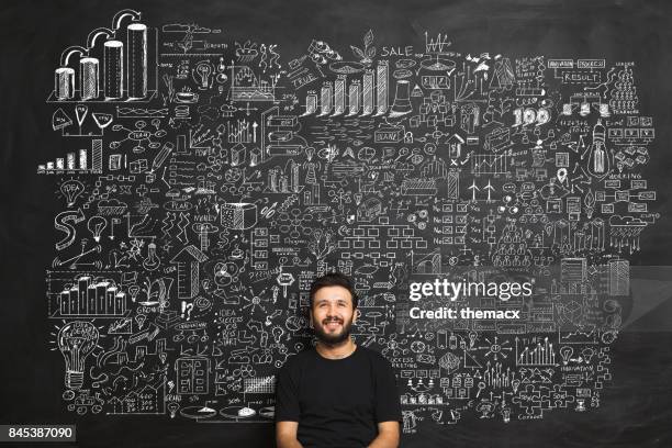 jonge man idee concept op blackboard - test drive stockfoto's en -beelden