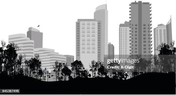 city centre park view - town silhouette stock illustrations