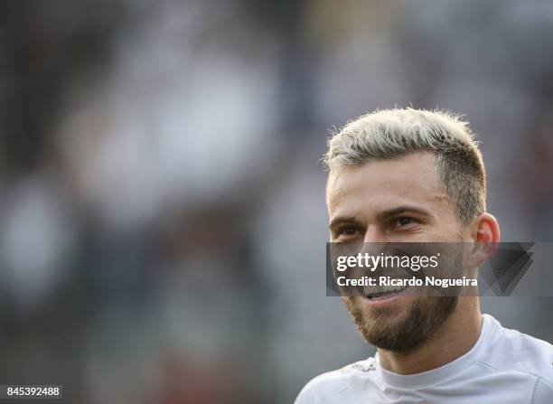 Lucas Lima of Santos in action during the match between Santos and Corinthians as a part of Campeonato Brasileiro 2017 at Vila Belmiro Stadium on...