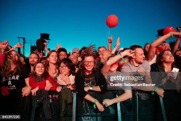 Fans in the front row during the Lollapalooza Berlin music festival on September 10, 2017 in Dahlwitz-Hoppegarten, Germany.