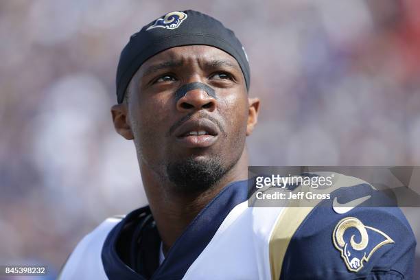 Tavon Austin of the Los Angeles Rams looks on during the game against the Indianapolis Colts at the Los Angeles Memorial Coliseum on September 10,...