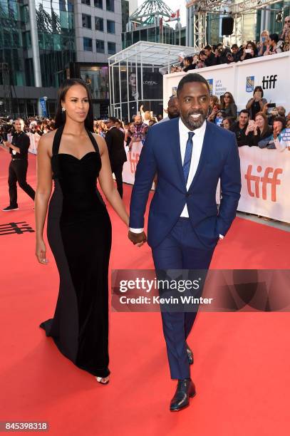 Sabrina Dhowre and Idris Elba attend "The Mountain Between Us" premiere during the 2017 Toronto International Film Festival at Roy Thomson Hall on...