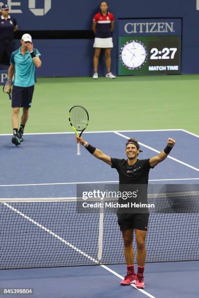 Rafael Nadal of Spain celebrates defeating Kevin Anderson of South Africa in their Men's Singles Finals match on Day Fourteen of the 2017 US Open at...