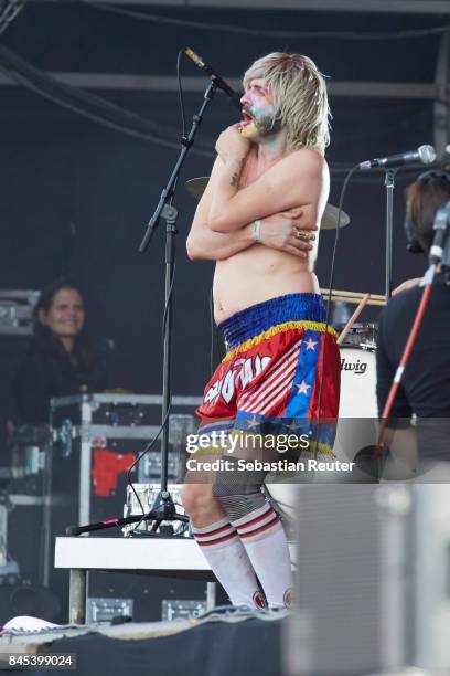 Bonaparte perform live on stage during the second day of the Lollapalooza Berlin music festival on September 10, 2017 in Dahlwitz-Hoppegarten,...