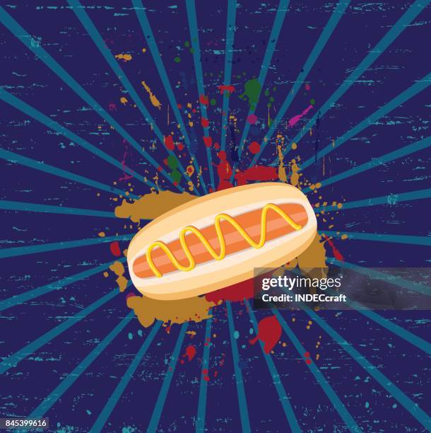 fresh hotdog - hot dog top view stock illustrations