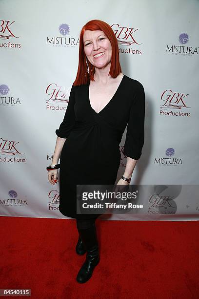 Actress Kate Flannery poses at the Golden Globe Gift Suite Presented by GBK Productions on January 9, 2009 in Beverly Hills, California.