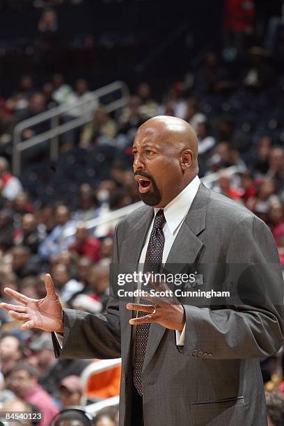 Head coach Mike Woodson of the Atlanta Hawks argues against the Oklahoma City Thunder during the game at Philips Arena on December 23, 2008 in...