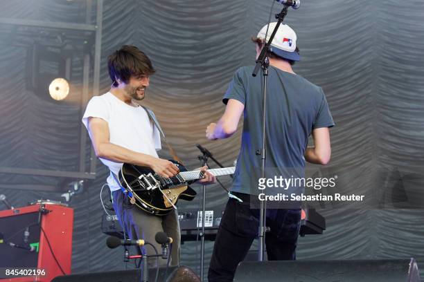 Christopher Annen and Henning May of AnnenMayKantereit perform live on stage during the second day of the Lollapalooza Berlin music festival on...