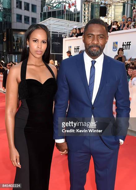 Sabrina Dhowre and Idris Elba attend "The Mountain Between Us" premiere during the 2017 Toronto International Film Festival at Roy Thomson Hall on...