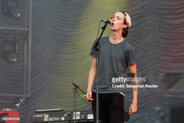 Henning May of AnnenMayKantereit performs live on stage during the second day of the Lollapalooza Berlin music festival on September 10, 2017 in...