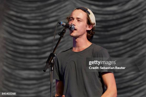 Henning May of AnnenMayKantereit performs live on stage during the second day of the Lollapalooza Berlin music festival on September 10, 2017 in...