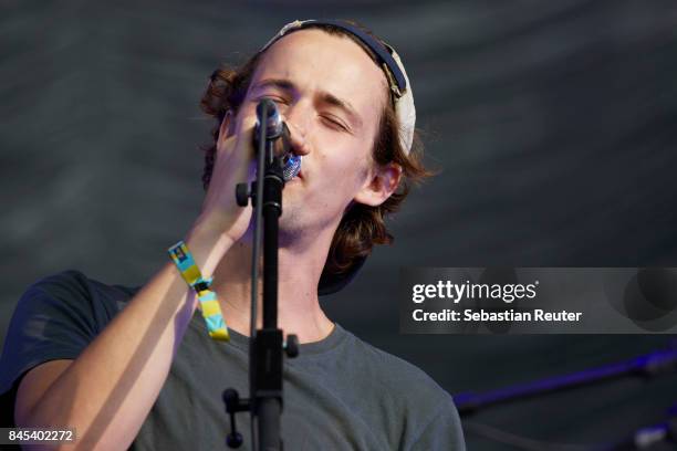 Henning May of AnnenMayKantereit performs live on stage during the second day of the Lollapalooza Berlin music festival on September 10, 2017 in...