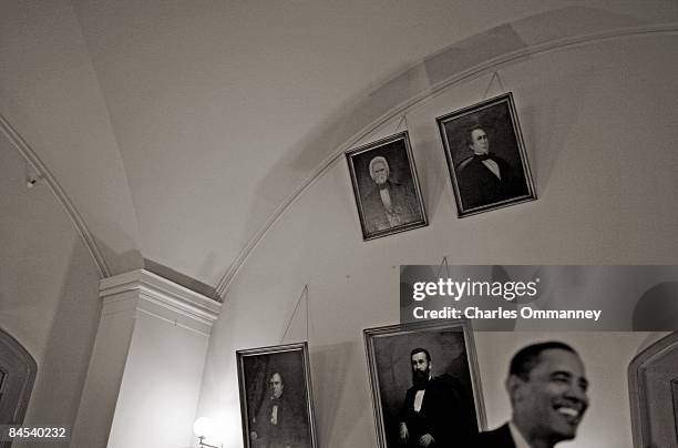 Democratic presidential nominee U.S. Sen. Barack Obama backstage with his family before speaking during a campaign rally at Ohio State House November...