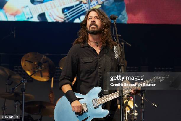 Dave Grohl of the Foo Fighters performs live on stage during the second day of the Lollapalooza Berlin music festival on September 10, 2017 in...