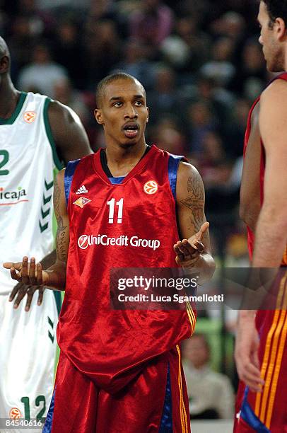 Brandon Jennings, #11 of Lottomatica Roma looks on during the Euroleague Basketball Top 16 Game 1 match between Lottomatica Roma v Unicaja on January...