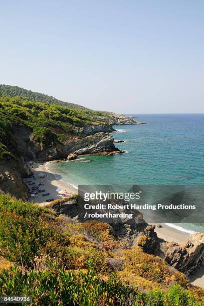 beach at perivoli, skopelos, sporades islands, greek islands, greece, europe - insel skopelos stock-fotos und bilder