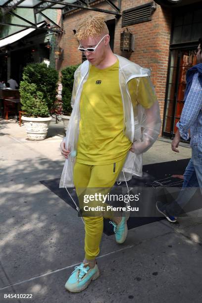 Model Shaun Ross is spotted in Soho on September 10, 2017 in New York City.