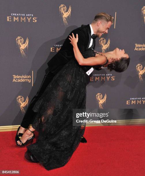 Derek Hough and Hayley Erbert arrive at the 2017 Creative Arts Emmy Awards - Day 1 at Microsoft Theater on September 9, 2017 in Los Angeles,...