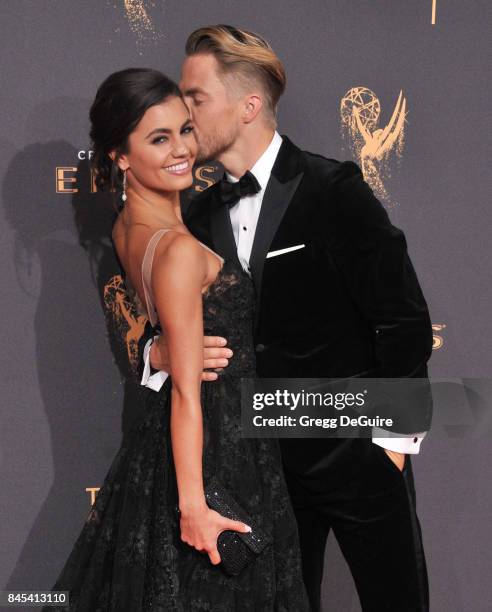 Derek Hough and Hayley Erbert arrive at the 2017 Creative Arts Emmy Awards - Day 1 at Microsoft Theater on September 9, 2017 in Los Angeles,...