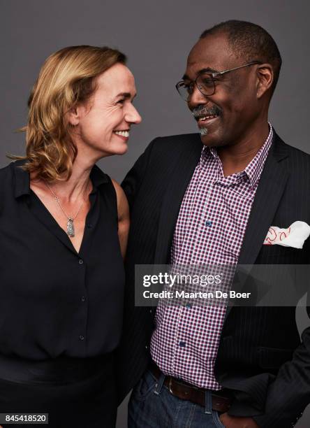 Sandrine Bonnaire and Mahamat-Saleh Haroun from the film "A Season in France" pose for a portrait during the 2017 Toronto International Film Festival...