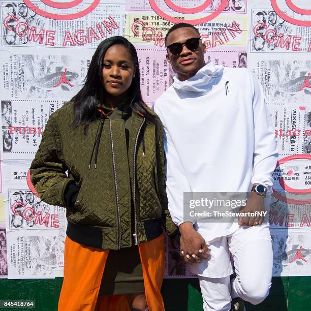 Nina Earl and Russell Westbrook attend the Public School runway show during New York Fashion Week at the Canel Arcade on September 10, 2017 in New...