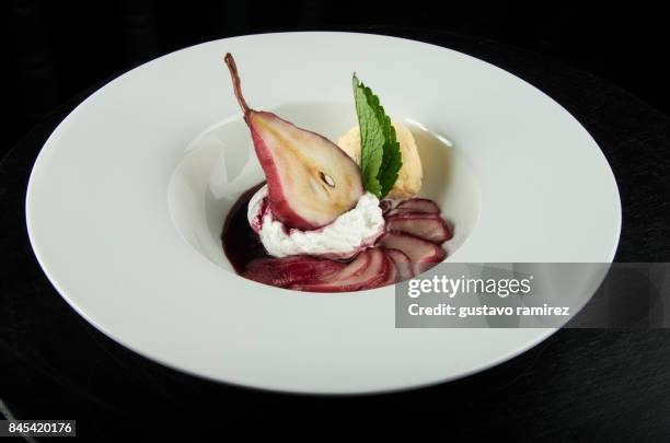 sweet pear with wine - mint leaf restaurant stock pictures, royalty-free photos & images