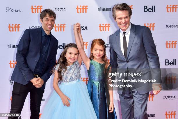 Filmmaker Sean Baker, child actresses Brooklynn Prince, Valeria Cotto and actor William Dafoe attend the "The Florida Project" premiere at the...