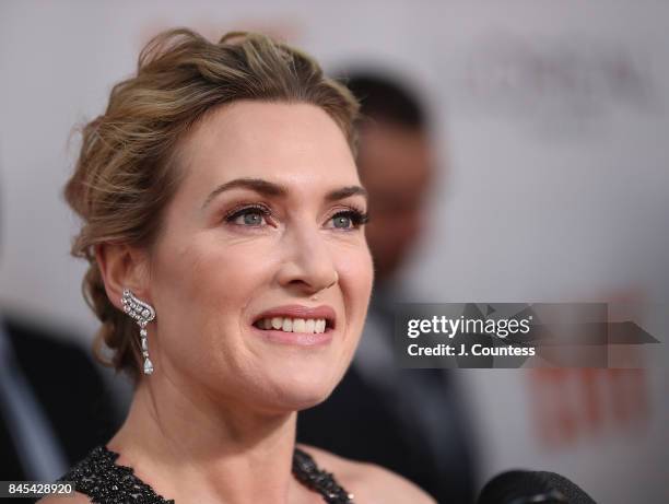 Actress Kate Winslet speaks to the media at the premiere of "The Mountain Between Us" during the 2017 Toronto International Film Festival at Roy...