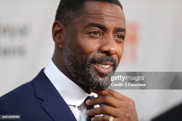 Actor Idris Elba speaks to the media at the premiere of "The Mountain Between Us" during the 2017 Toronto International Film Festival at Roy Thomson...